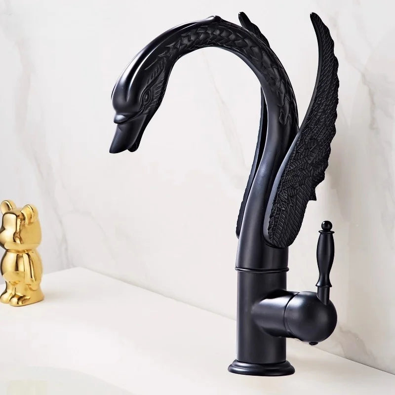 Antique Bronze Swan bathroom faucet copper Gold basin faucet hot cold water faucet black sink faucet Chrome Lavotory Faucet