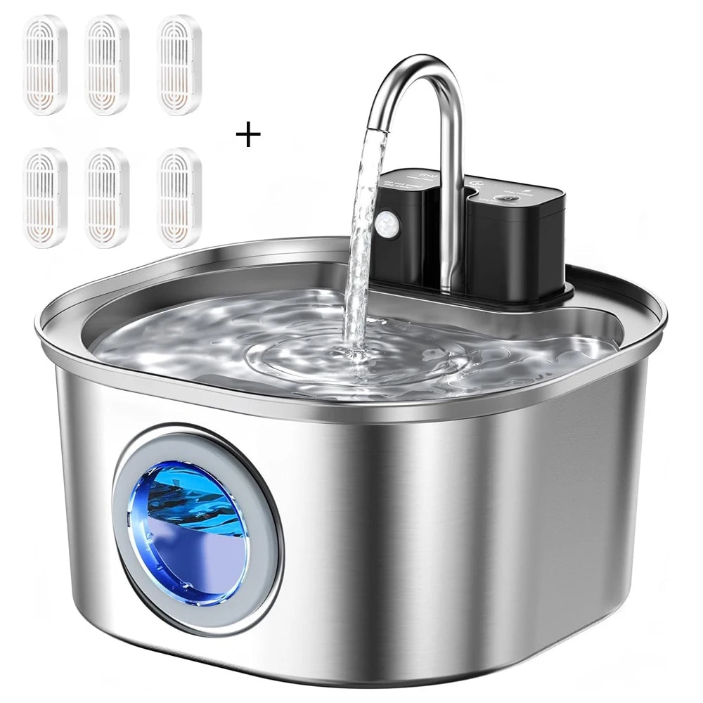 3.2L Stainless Steel Wireless Recharging Sensor Cat Water Fountain Auto Drinking Fountain For Cats Dog Drinker Pet Dispenser Bowl