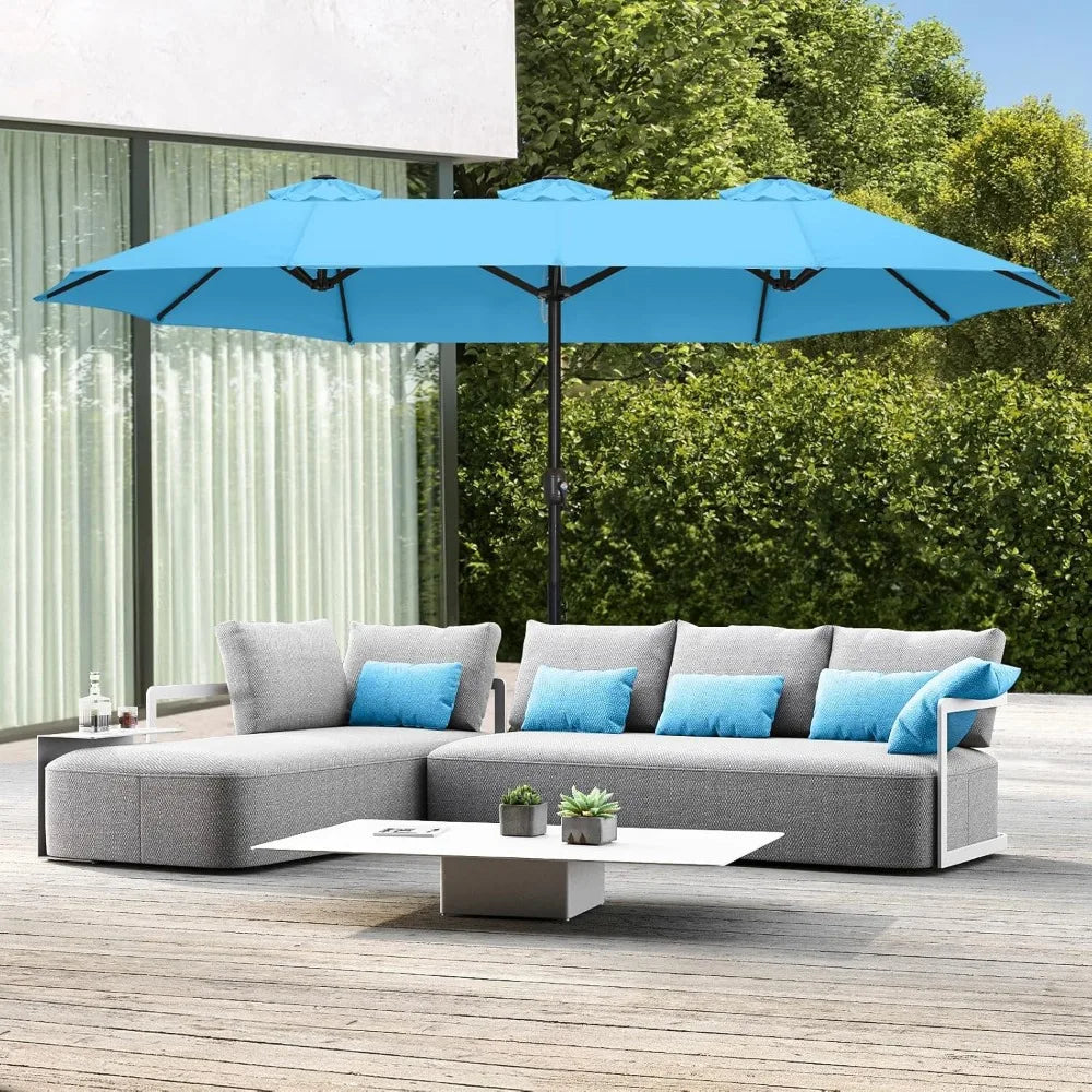 15FT Double-Sided Aluminum Table Patio Umbrella Garden Large Umbrella,Swimming Pool 12+Colors,Turquoise