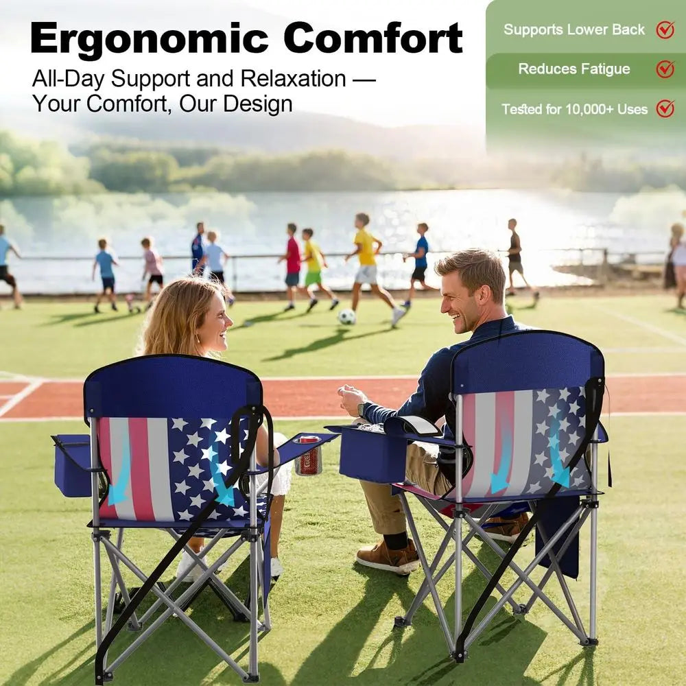 olding Camping Chairs Durable 600D rd, Portable Outdoor Chair with Cooler Pouch, Cup Holder & Storage ket or Camping, Beach, ish