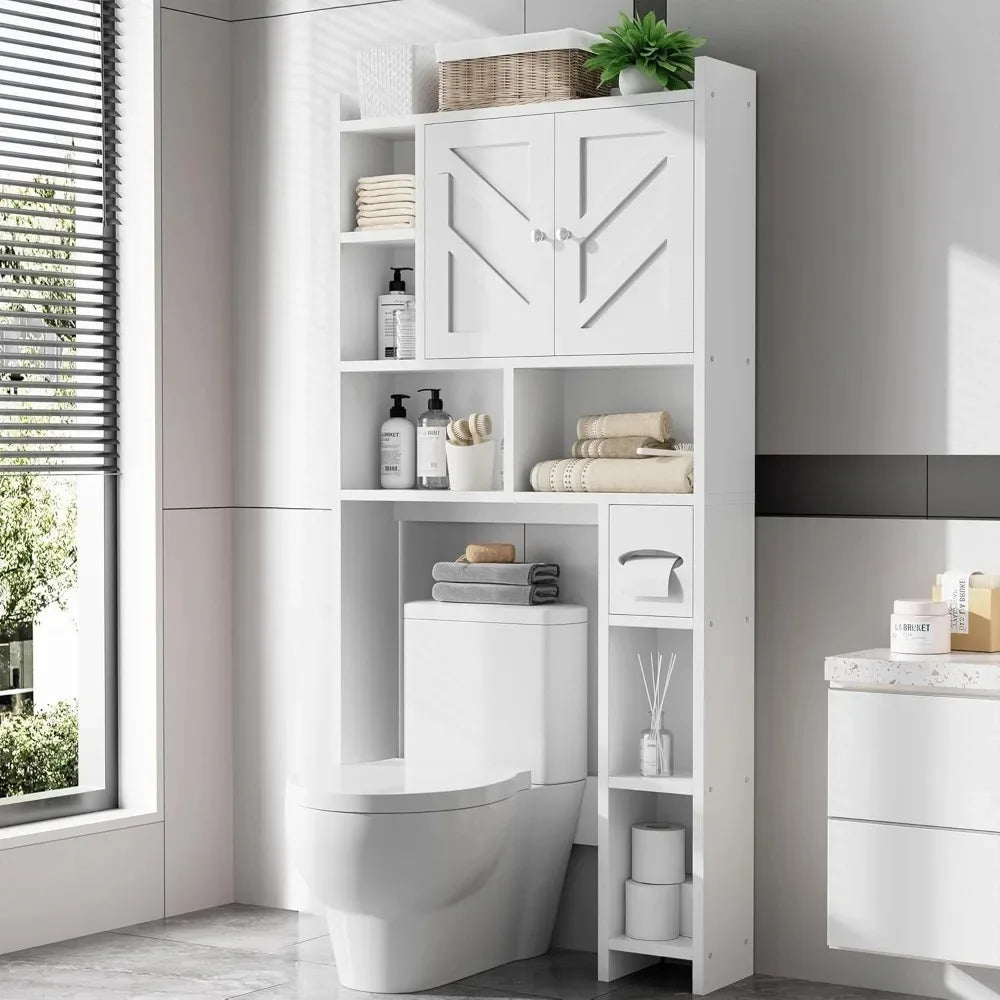 Bathroom Storage Cabinet Over Toilet with Toilet Paper Holder Stand, Freestanding Bathroom Storage Organizer Cabinet Space Saver
