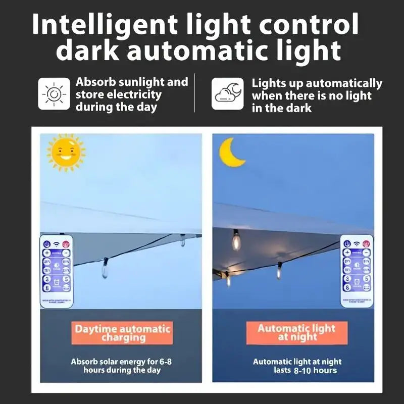Solar Rechargeable Outdoor LED String Lights, 32 Feet Commercial Grade, 25+2 Edison Bulbs Adjustable Ambient Lights