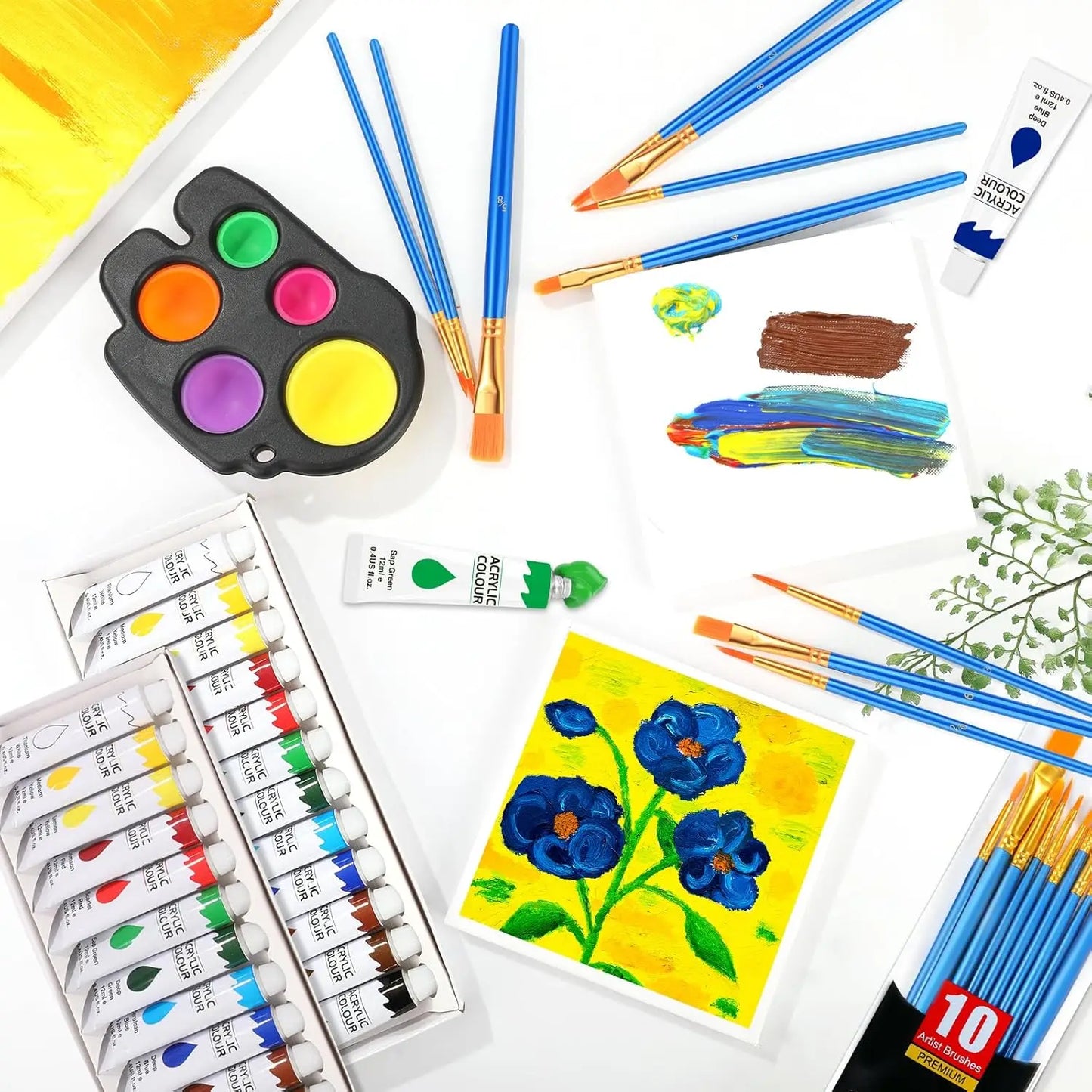 Acrylic Paint Set 12 Colors with 20 Paint Brushes, Non-Toxic Craft Kit for Adults and Beginners, Perfect for Canvas, Paper, Wood