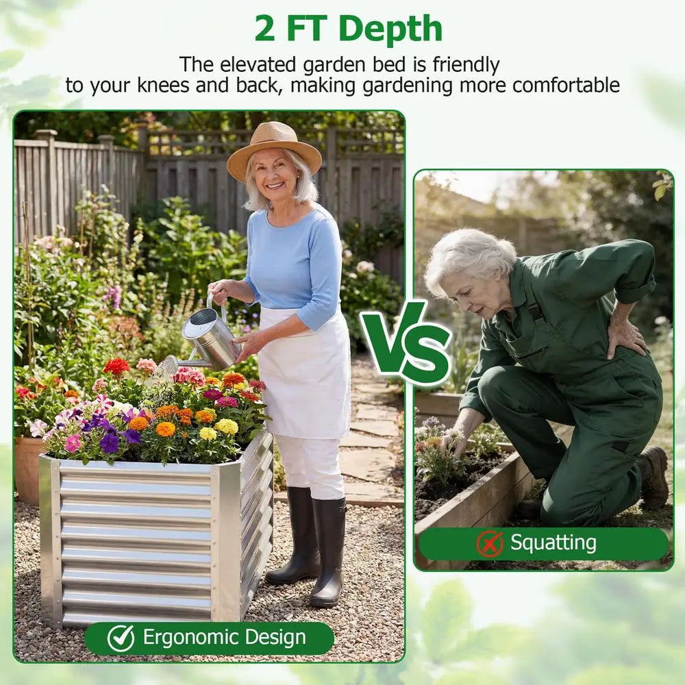 4 x 2 x 2 FT Galvanized Raised Garden Bed, Rectangular Metal Planter Box with OpenEnded Base for Sapling Vegetable Flower Fruit