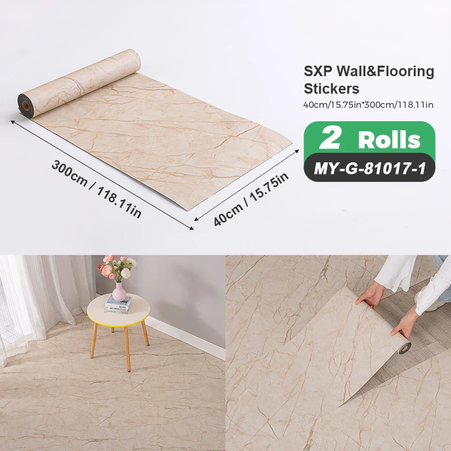 2 Rolls Self-Adhesive Wall and Floor Sticker Peel and Stick 15.75x118.11inch Wood Grain and Marble Design Wallpaper Sticker