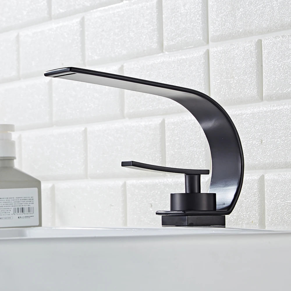 BAKALA Curve Single Handle Hot And Cold Water Faucet Waterfall Water Bathroom Sink Faucet 304 Stainless steel Mixer Tap