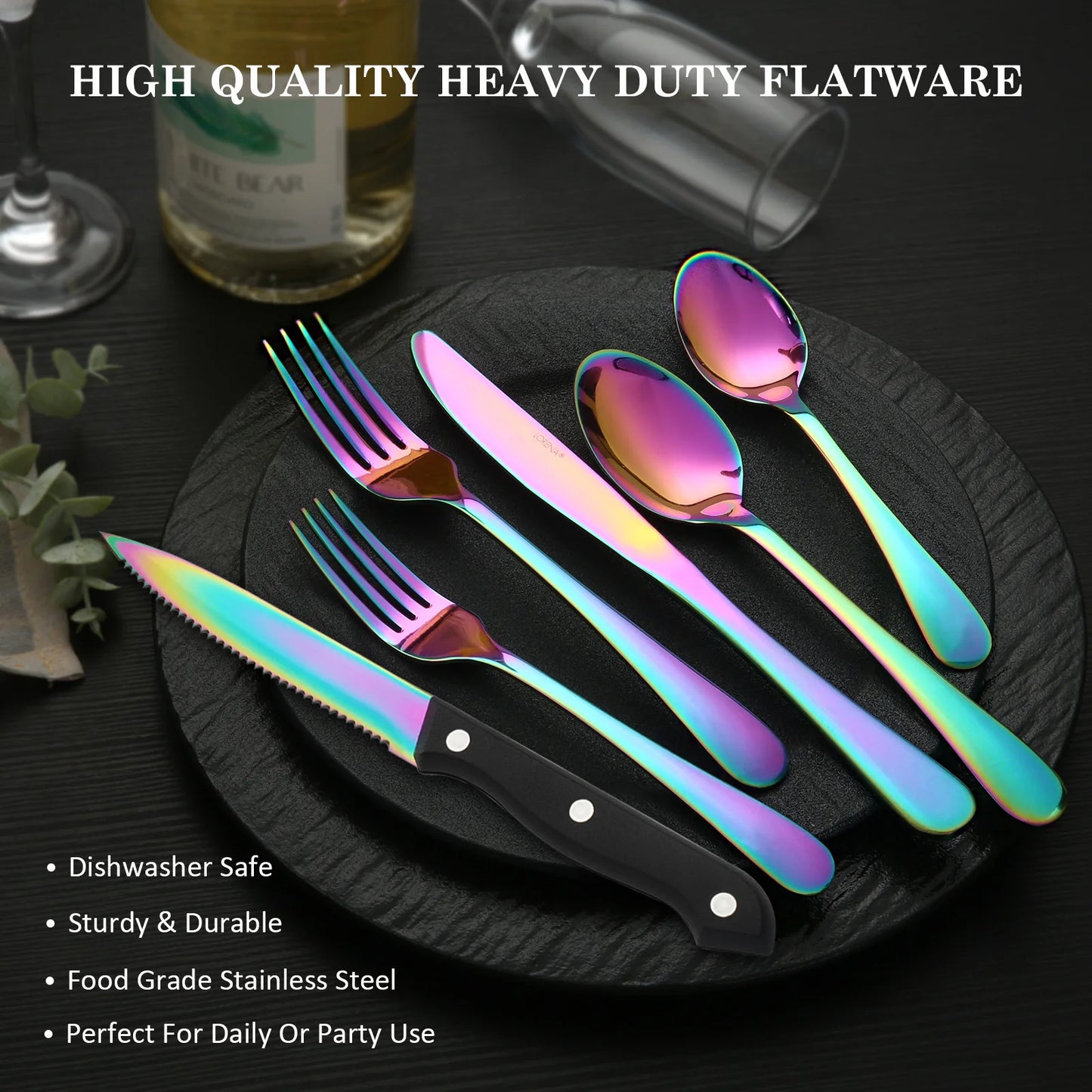 KOOMADE 24 pcs rainbow Silverware Set Service For 4 Stainl Steel Flatware Serving Set Cutlery Set Knife Fork And Spoon