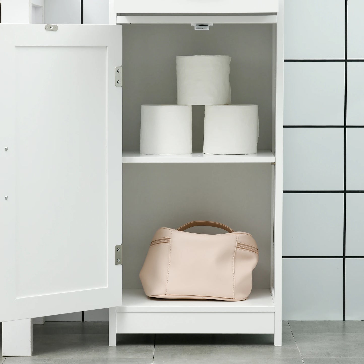 Kleankin Slim Bathroom Storage Cabinet, Tall Bathroom Cabinet, Linen Tower with Open Shelf, Drawer, Recessed Doors