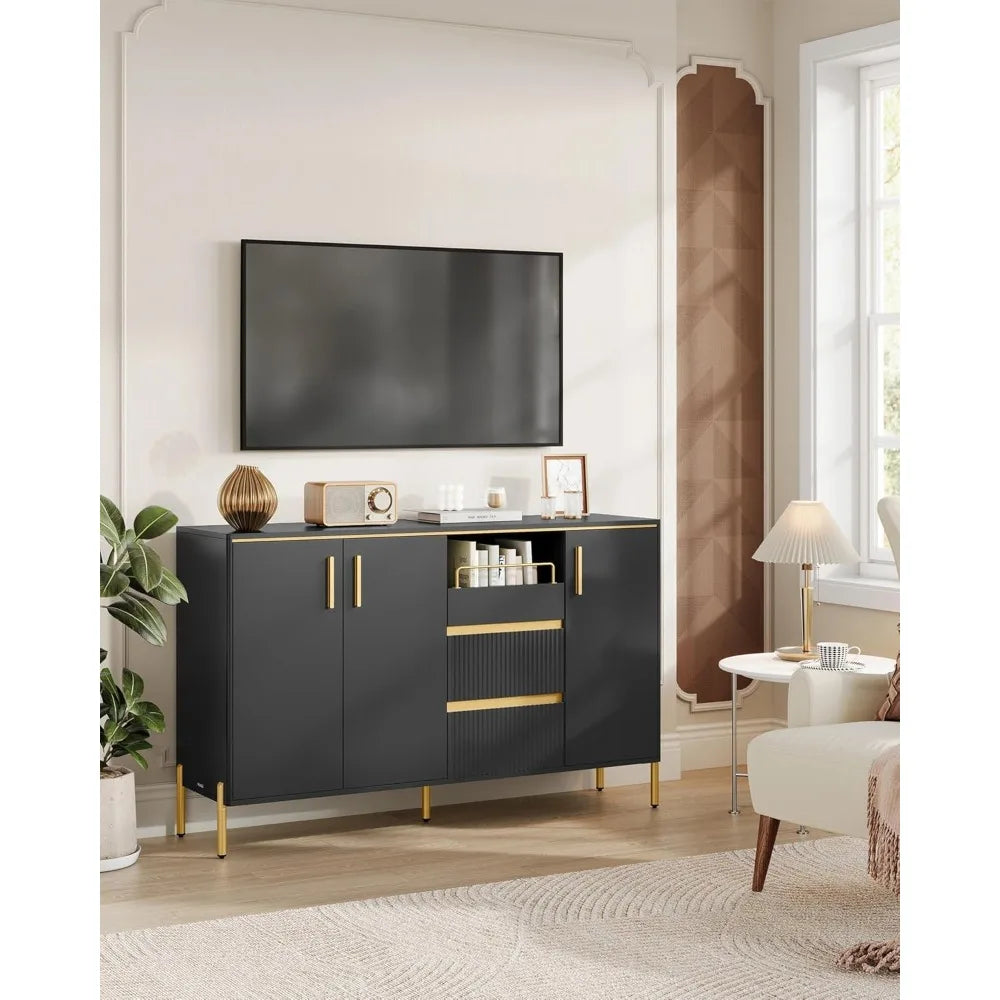Buffet Cabinet with Storage, Sideboard, Kitchen Cabinet with Drawers, Adjustable Shelf, Fluted Drawer Front, for Living Room