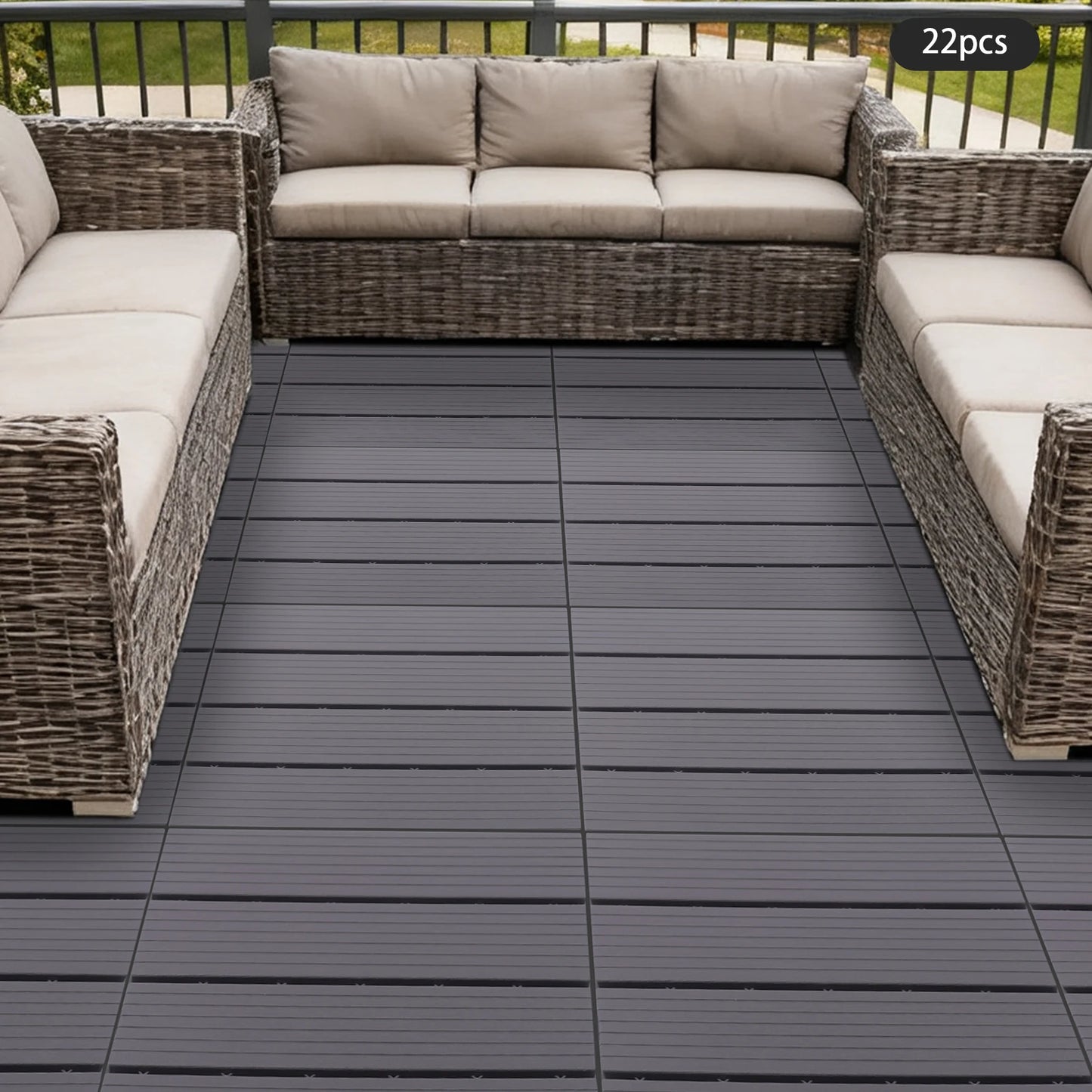 22 PCS Composite Garden Floor Boards 30 x 30cm Quick Splicing DIY Waterproof Anti Slip Outdoor/ Indoor Flooring