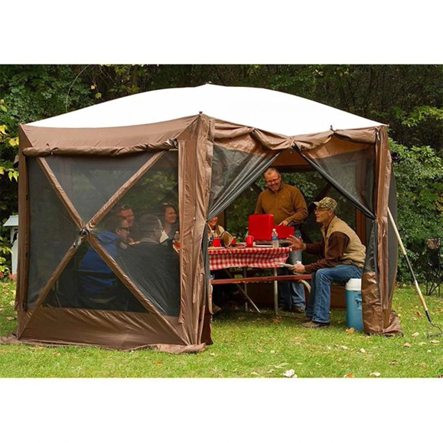 Pop Up Screen Tent, Large Outdoor Camping Gazebo Canopy, Pavilion, 12.5', Brown - Foldable and Portable Screened, Customized