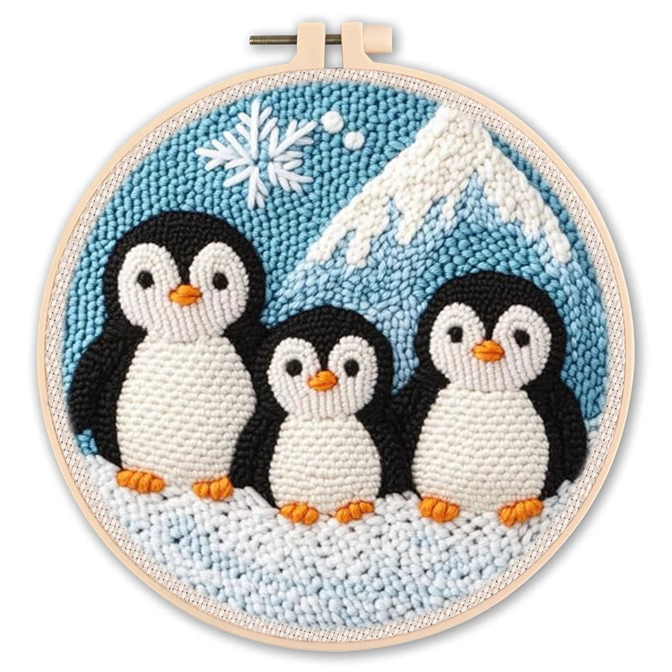 Diy Punch Needle Embroidery Starter Kits For Beginner Cartoon Cute Animals Poking Embroidery Yarn Painting Arts