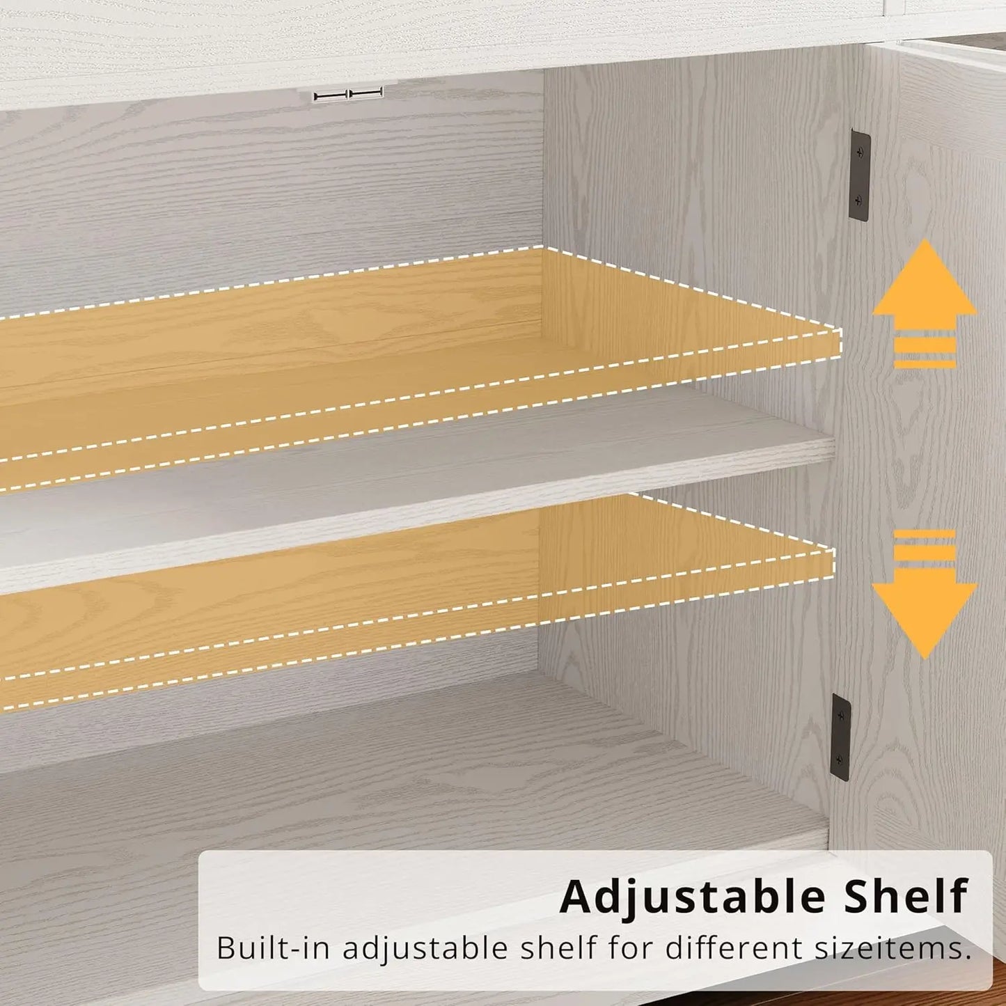 IRONCK Buffet Cabinet with Storage, Sideboard Storage Cabinet, Natural Wood, Kitchen Cabinet with Drawers & Doors, White