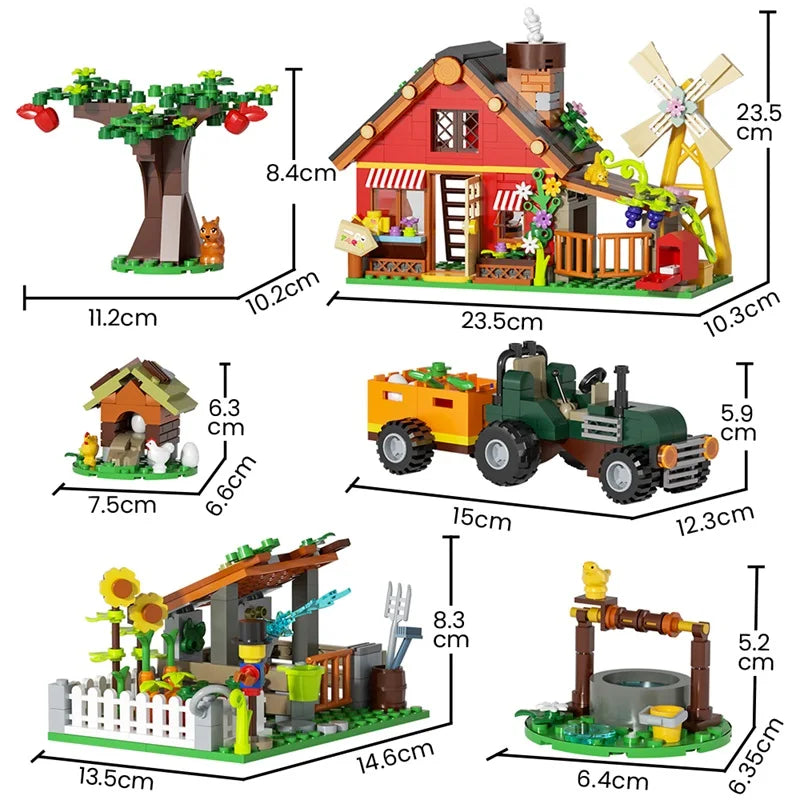 649PCS Creative Windmill Farm Building Blocks with Agricultural Car Animals Trees Plants Brick Accessories Puzzle Kids Toys Gift