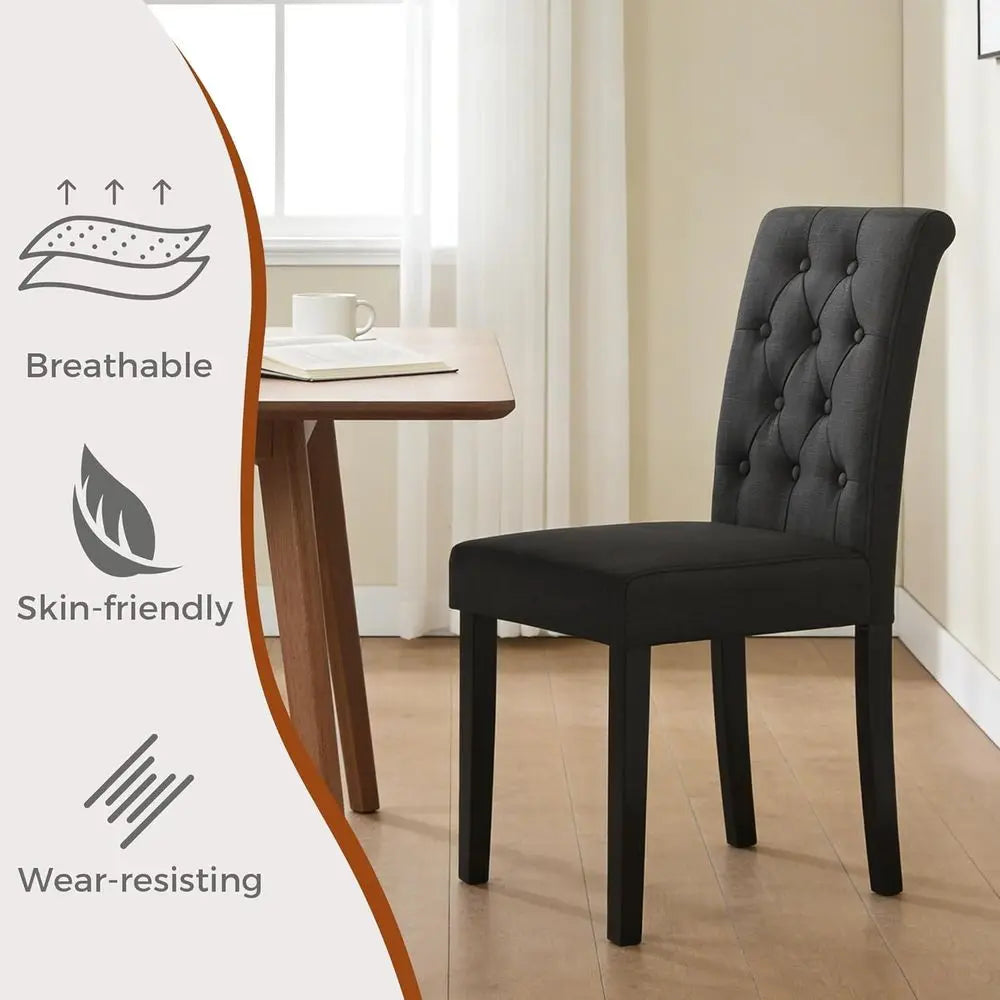 Set o 6 Upholstered abric Dining Chairs with Button-Tuted Details (Set o 6 Black,No Table)