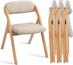 Folding Chairs with Cushion Padded Foldable Chiars 4 Pack - Wooden Dining Fold Seat with Removable Cover Extra Chair for Guests