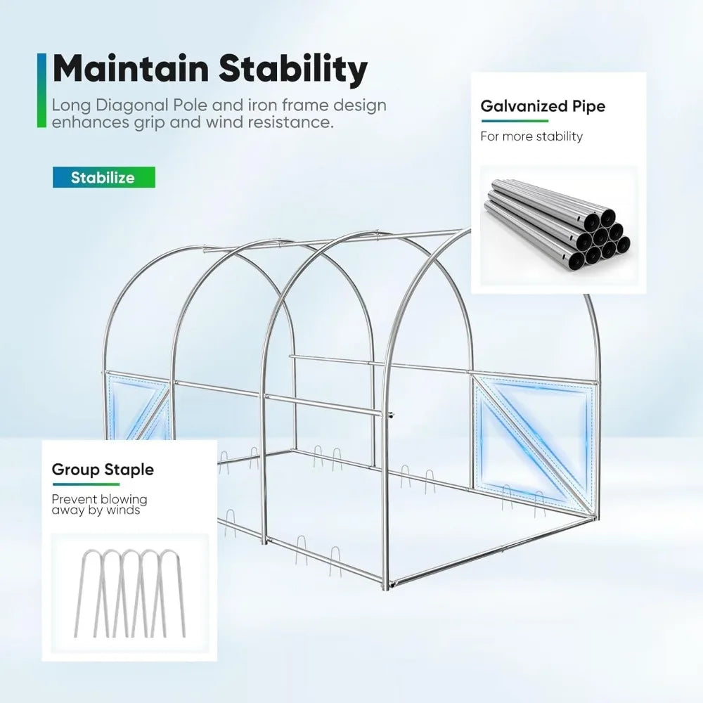 Premium Greenhouse for Outdoors, 10x6.6x6.6FT Upgraded Portable Walk-in Heavy Duty Frame Large Garden Plant Hot Outside Hoop Ho