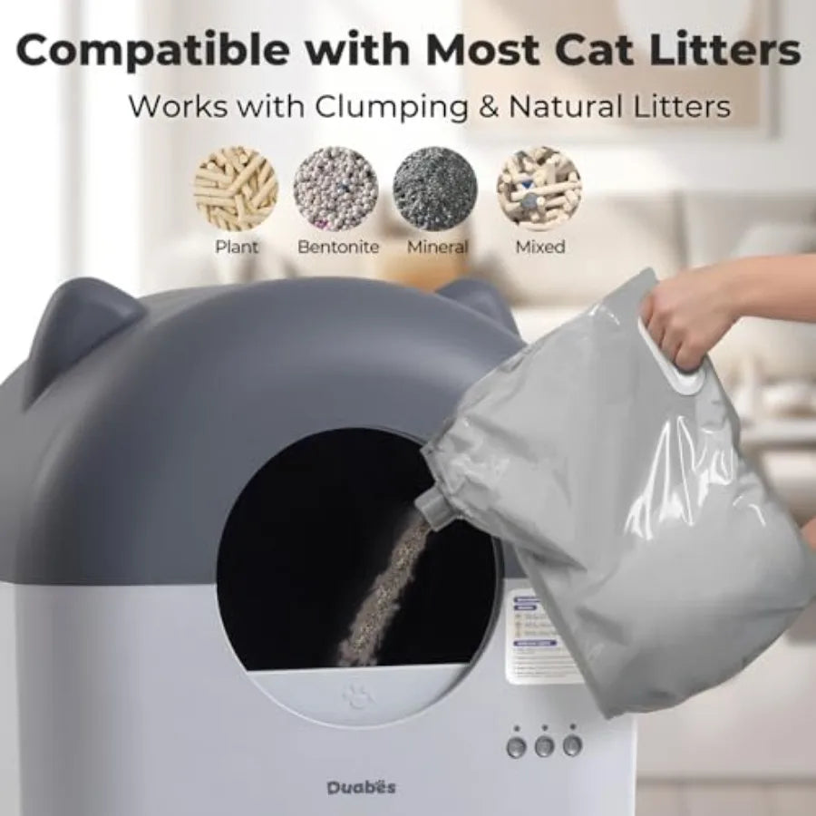 Extra Large Automatic Litter Box for Multiple Cats with Smart APP Control Low Noise Safety Sensors Anti-Track Mat Odor-Free Gra