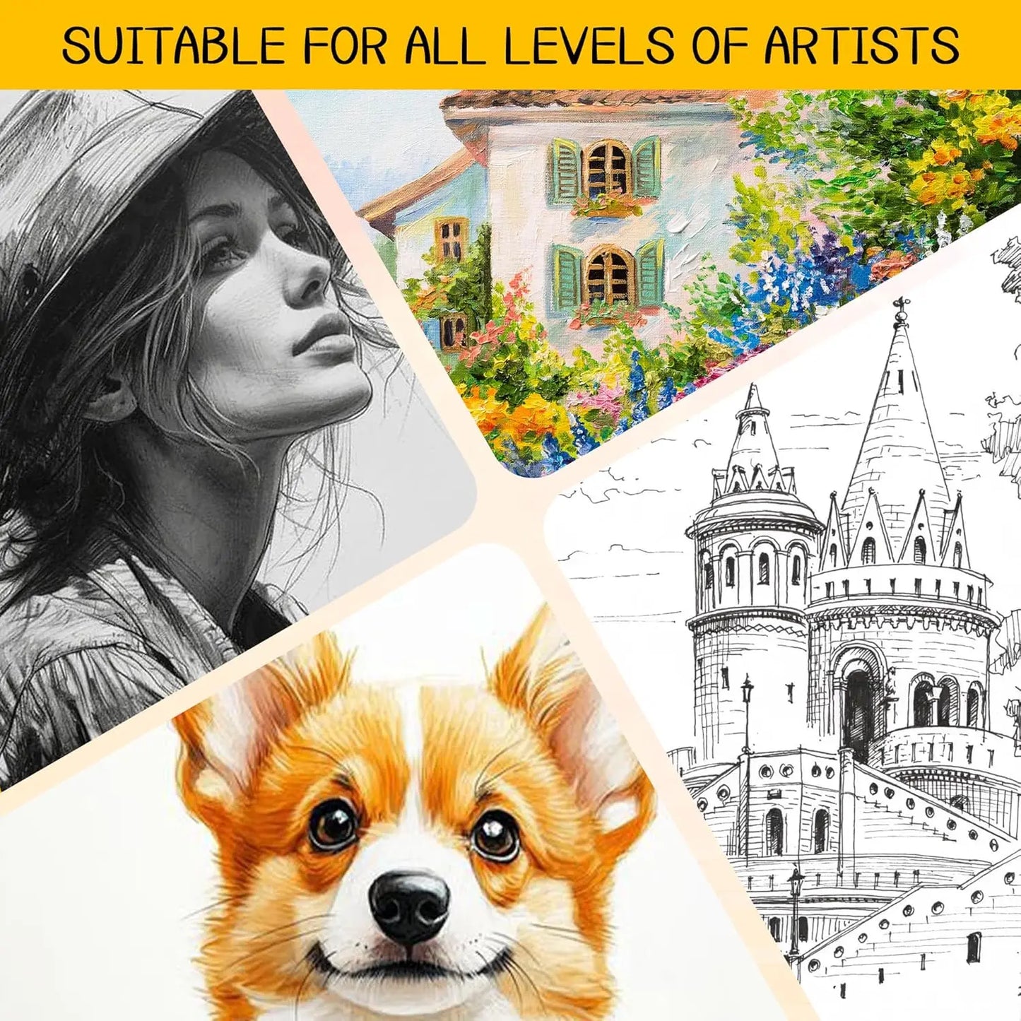 9x12 Sketch Book 4 Pack, 400 Sheets Spiral Bound Art Paper, 68lb/100gsm Acid Free Drawing Pad for Kids Adults