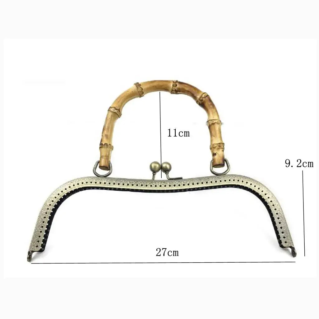 DIY Handbag Purse Bamboo Handle Metal Frame Kiss Lock Bag Accessories Handbag Frame for Sewing Craft Making