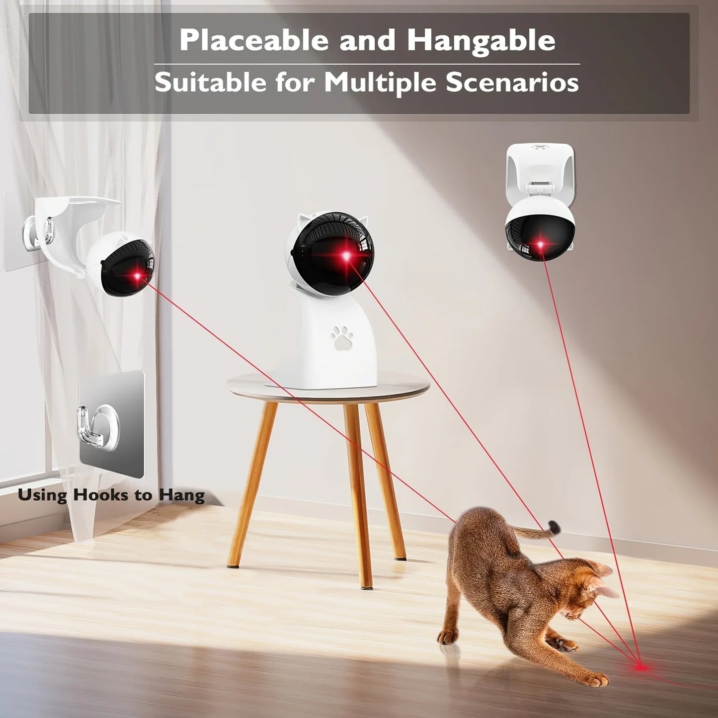 Interactive Laser Pointer Cat Toys For Indoor Cats, Automatic Cat Laser Toys For Bored Indoor Adult Cats/Kittens/Dogs, USB Rechargeable, 3 Sport Modes, Can Be Hung Or Placed, Suitable For Holiday Gifts, Christmas Gifts.