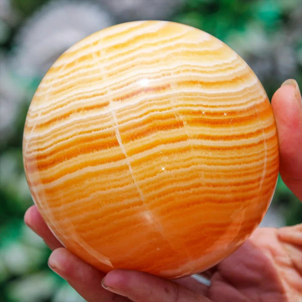 6.5-7cm Yellow Calcite Sphere Honey Crystal Home Decor Ball Healing Stone Stripes Orange Sphere