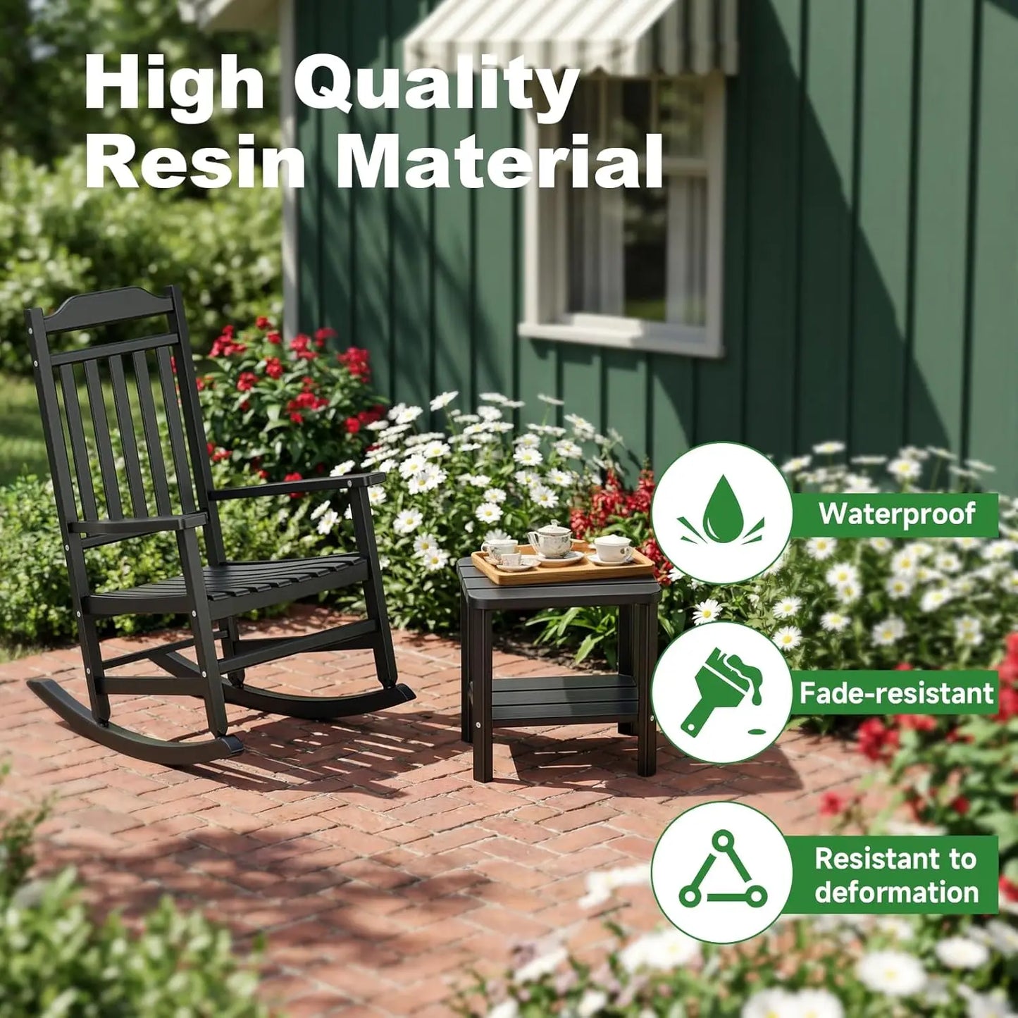 3 Piece Outdoor Rocking Bistro Set, Rocking Chairs Outdoor Furniture, Resin Waterproof Sun-Proof Patio Furniture, Customized