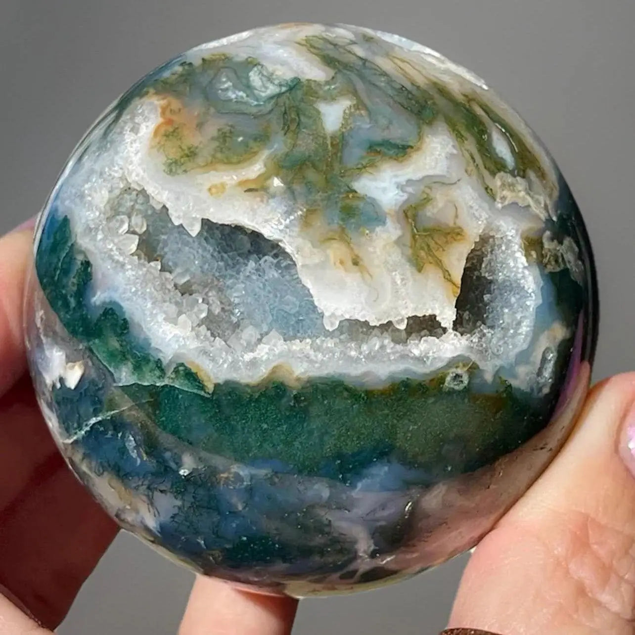 Natural Moss Agate Ball Reiki Tree Crystal Sphere Home Office Collections Aesthetic Decorative Minerals Modern Stones 2025