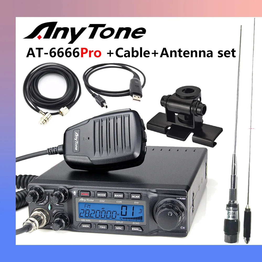 Anytone AT-6666Pro Output AM 80W FM 50W High Power 10 Meter Radio with AM/FM/SSB/CW/PA 10 Meter Band for Truck Drivers