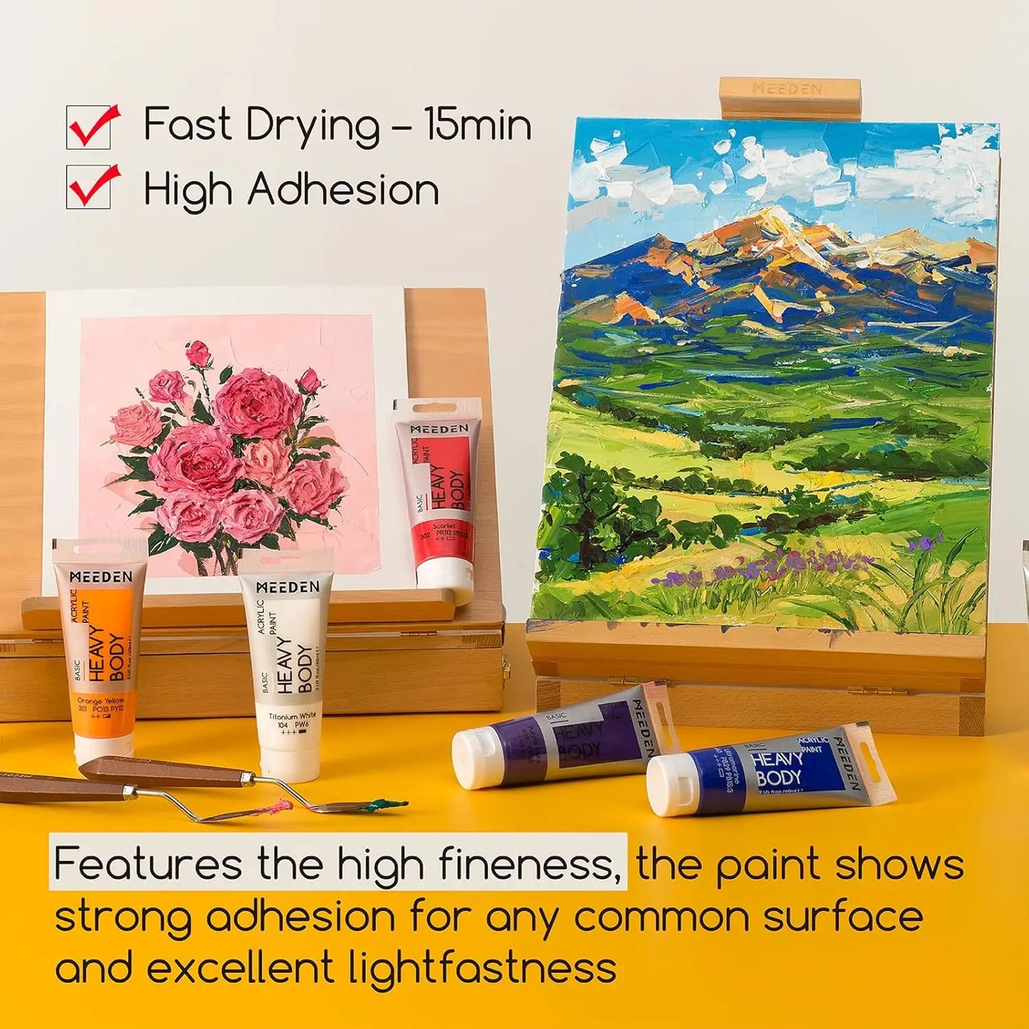 Heavy Body Acrylic Paint Set, 24 x 60ml (2 oz) Satin Finish for Adults, Rich Pigment Art Craft Paints for Canvas Clay Wood