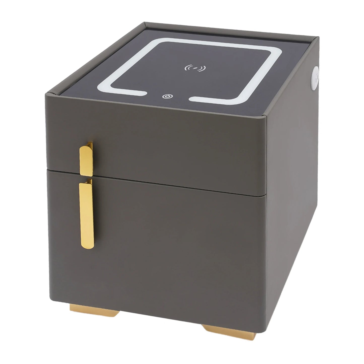 Smart Nightstand w/ Drawer & Safe Wireless Charging Nightstand Solid Wood Night Stand w/ 2 Drawers LED Bedside Tables for Bedroo