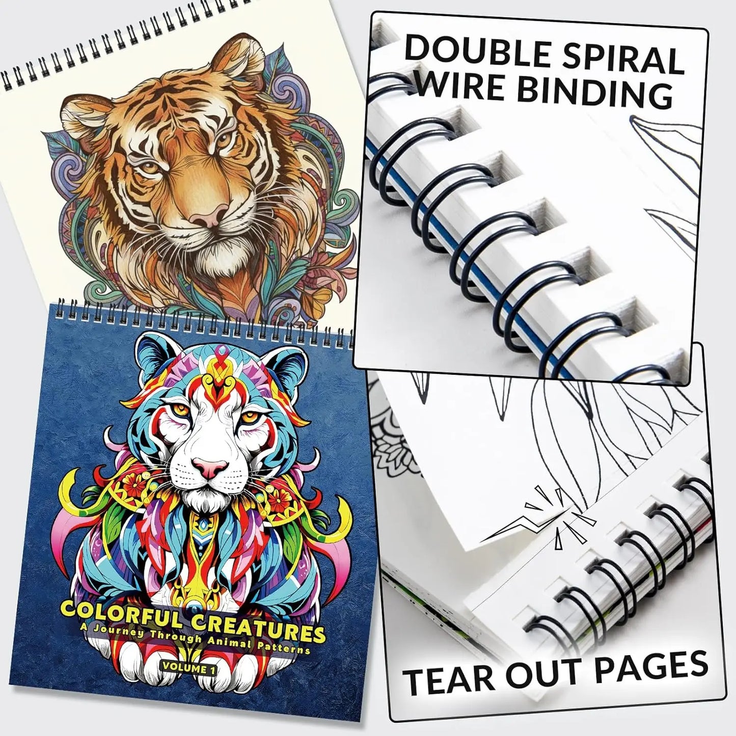 Adult Coloring Book with Mandala Animal Designs - 32 Single-Sided Pages, Spiral Bound for Easy Drawing and Framing, Stress
