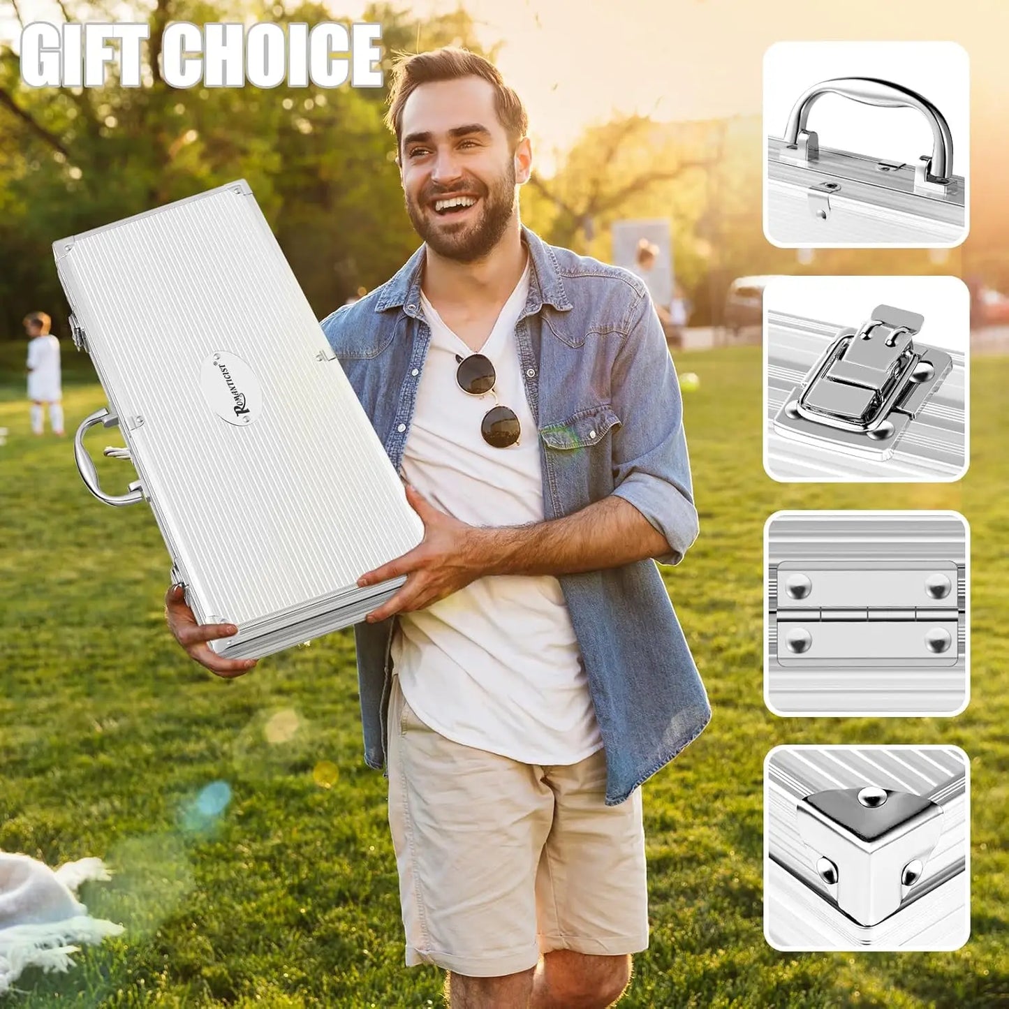 26pcs BBQ Grill Accessories Set for Men, Father's Day Gifts with Apron, Thermometer, Mats in Aluminum Case