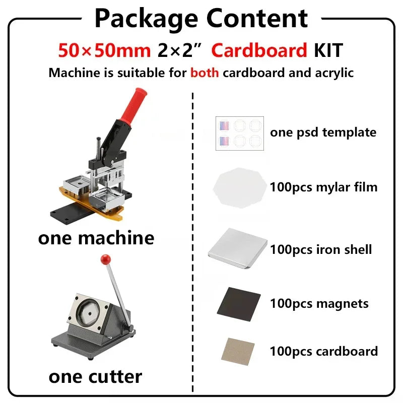 2*2" 2.5x2.5" Fridge Magnet Button Making Machine 50*50mm Square Refrigerator Magnets Maker Materials Set Pin Maker DIY Buttons