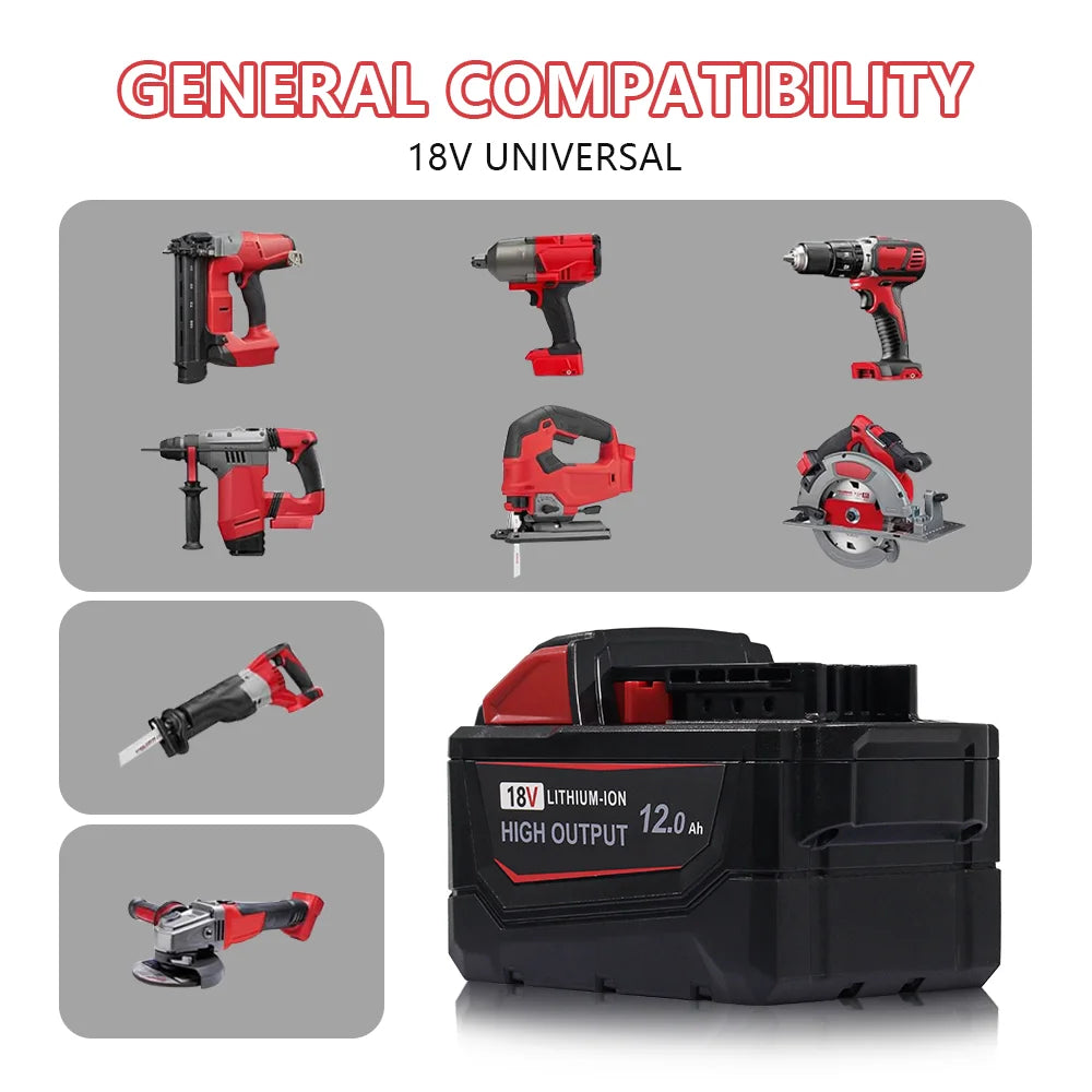12.0Ah 18V Battery Replacement for Milwaukee M18 Tools, Compatible with 48-11-1850 48-11-1890, High Capacity Li-ion Battery