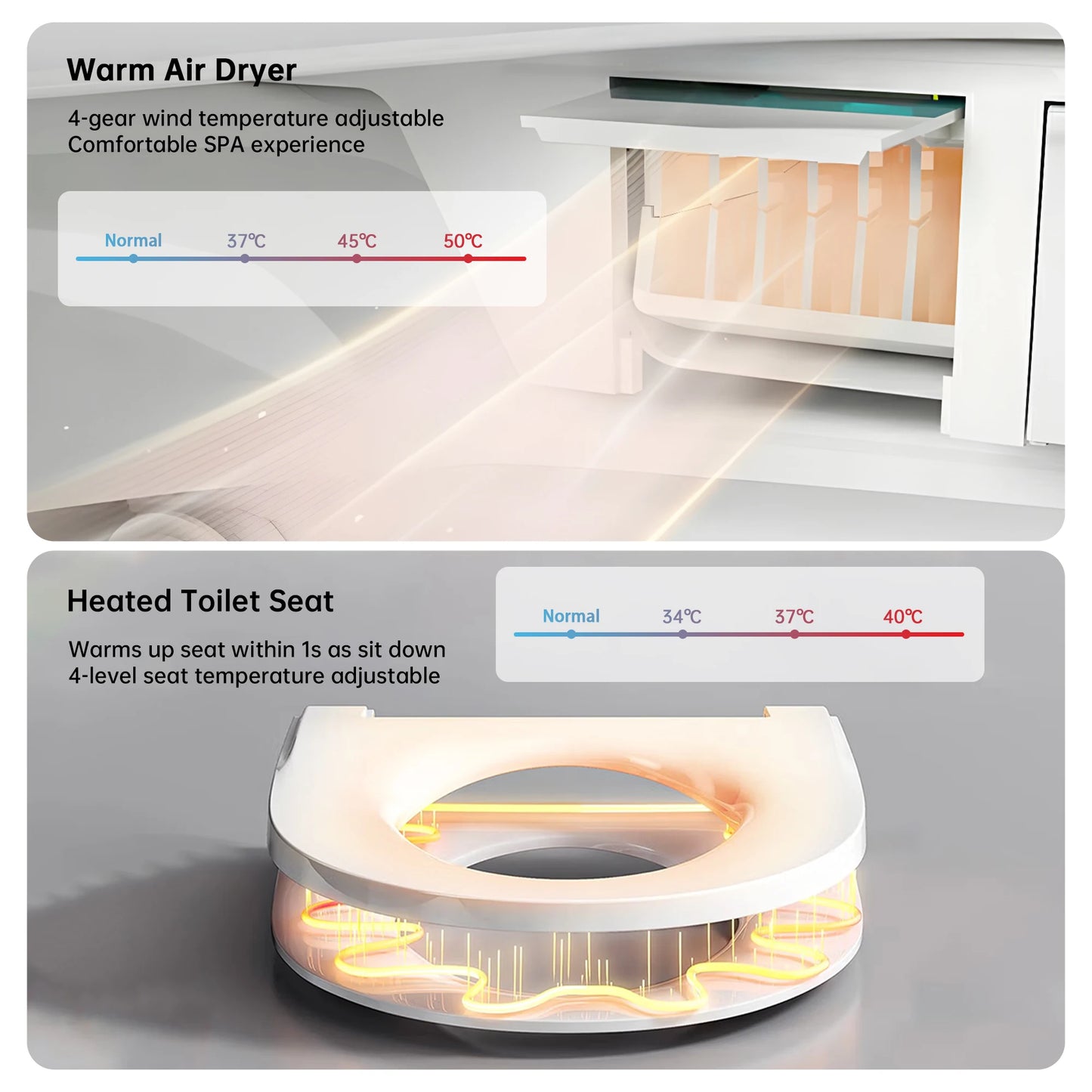 Smart Toilet with Bidet Built In, One Piece Bidet with 80MM Heated Seat, Voice Control, Warm Water Sprayer & Dryer, Foam Shield