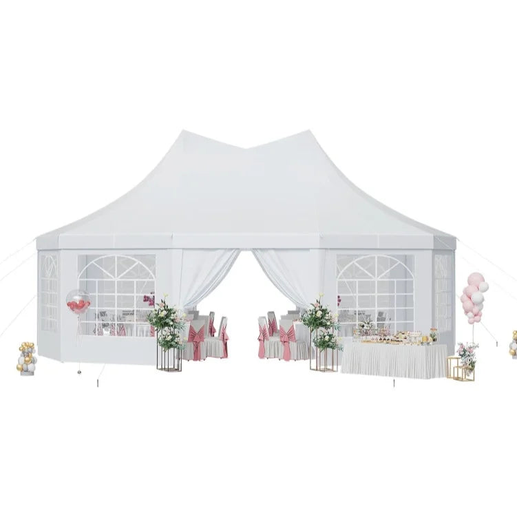 Aoxun 26x19ft Party Tent Canopy With 10 Hexagonal Heavy Duty Waterproof Event Awnings For Outdoor Weddings Business Terrace Parties Backyard Gatherings UV Protection