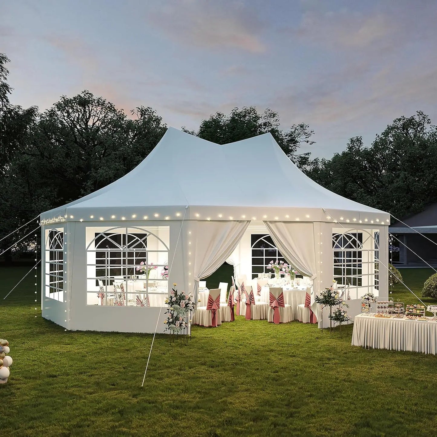 Aoxun 26x19ft Party Tent Canopy With 10 Hexagonal Heavy Duty Waterproof Event Awnings For Outdoor Weddings Business Terrace Parties Backyard Gatherings UV Protection