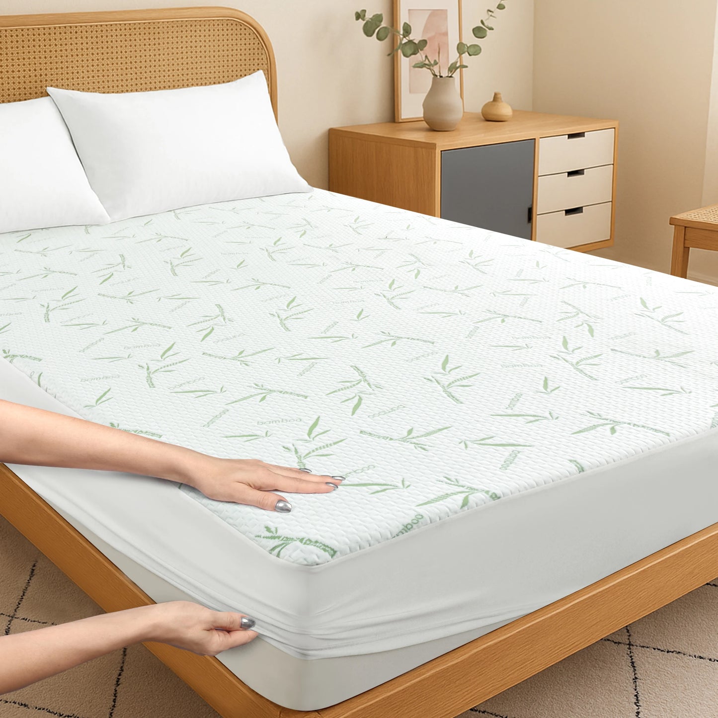 Lux Decor Mattress Protector, Cooling Rayon dervied from Bamboo Viscose, 100% Waterproof - Fitted Sheet Style, Deep Pocket