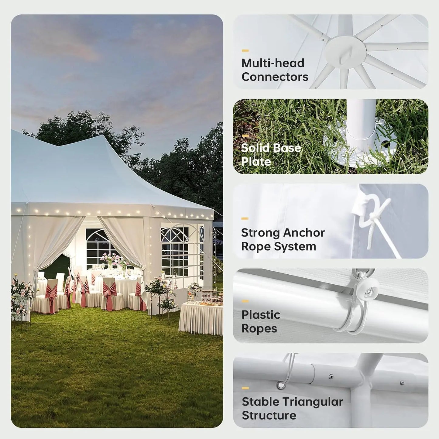 Aoxun 26x19ft Party Tent Canopy With 10 Hexagonal Heavy Duty Waterproof Event Awnings For Outdoor Weddings Business Terrace Parties Backyard Gatherings UV Protection