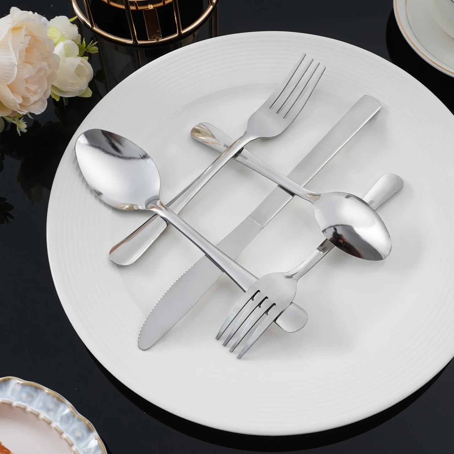 HANSMART 60Pcs Stainless Steel Flatware Set For 12 With Dinner Forks Salad Forks Spoons and Knives Dishwasher Safe