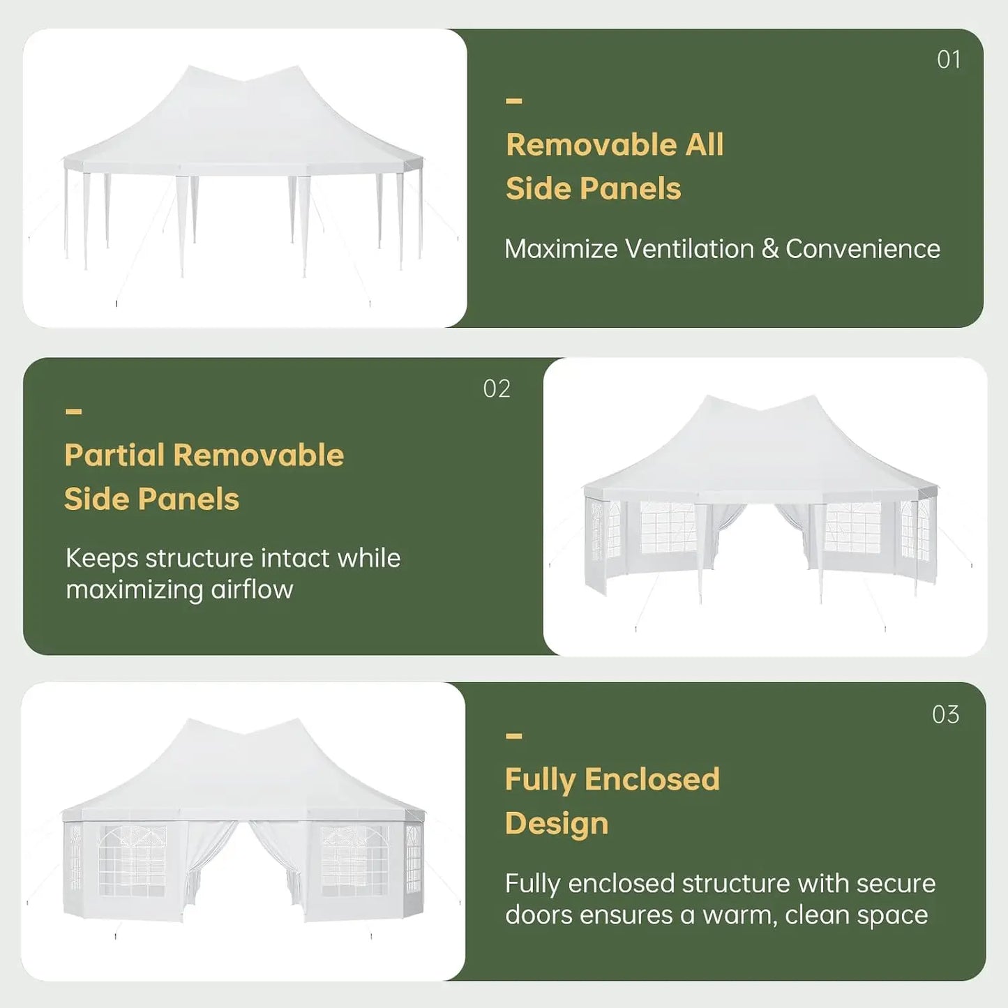 Aoxun 26x19ft Party Tent Canopy With 10 Hexagonal Heavy Duty Waterproof Event Awnings For Outdoor Weddings Business Terrace Parties Backyard Gatherings UV Protection