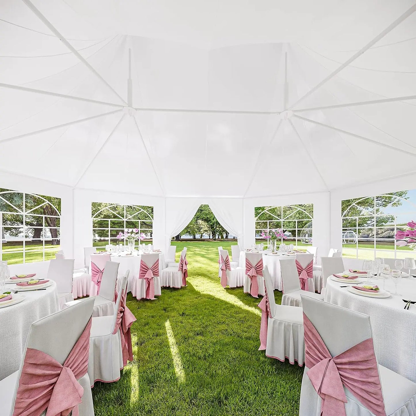 Aoxun 26x19ft Party Tent Canopy With 10 Hexagonal Heavy Duty Waterproof Event Awnings For Outdoor Weddings Business Terrace Parties Backyard Gatherings UV Protection