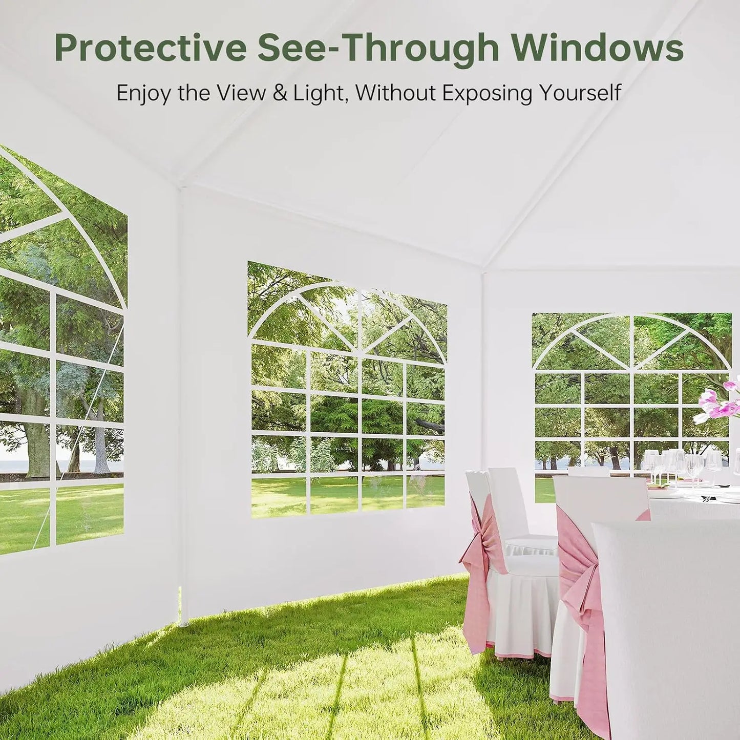Aoxun 26x19ft Party Tent Canopy With 10 Hexagonal Heavy Duty Waterproof Event Awnings For Outdoor Weddings Business Terrace Parties Backyard Gatherings UV Protection