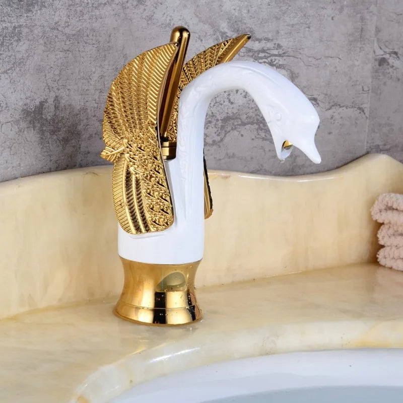 Golden Swan Bathroom Basin Faucet Deck Installation Mixer Taps Hot and Cold Water Basinwash Sink Mixer Taps Brass Crane