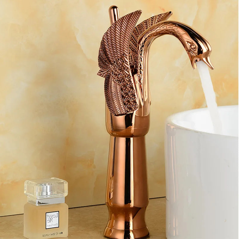 Golden Swan Bathroom Basin Faucet Deck Installation Mixer Taps Hot and Cold Water Basinwash Sink Mixer Taps Brass Crane