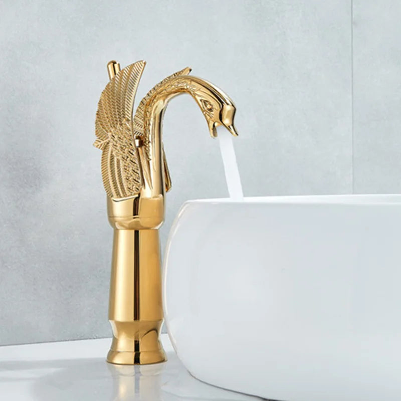 Golden Swan Bathroom Basin Faucet Deck Installation Mixer Taps Hot and Cold Water Basinwash Sink Mixer Taps Brass Crane