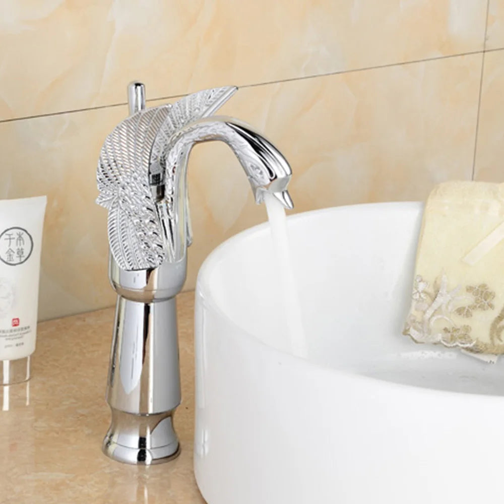 Golden Swan Bathroom Basin Faucet Deck Installation Mixer Taps Hot and Cold Water Basinwash Sink Mixer Taps Brass Crane