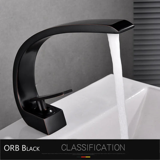 Rozin Black Bathroom Basin Faucet Deck Mounted Single Level Chrome Washing Basin Hot Cold Water Mixer Tap Faucets Luxury Style