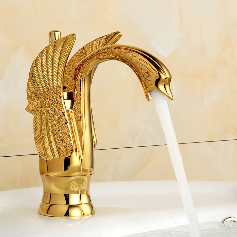 Golden Swan Bathroom Basin Faucet Deck Installation Mixer Taps Hot and Cold Water Basinwash Sink Mixer Taps Brass Crane